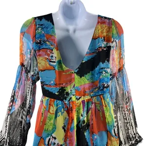 Vintage Oleg Cassini 80s 90s Abstract Boho Sheer Bell Sleeve Midi Dress Sz 6 thumbnail 11