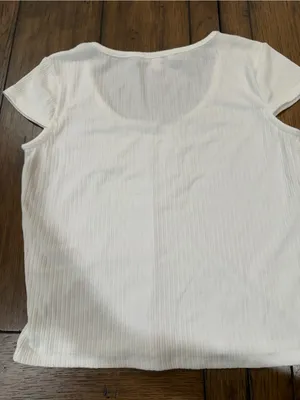 Gianni Bini White Ribbed Scoop Neck Short Sleeve Tee M thumbnail 4