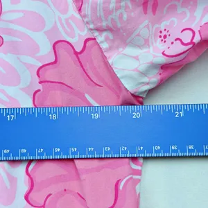Lilly Pulitzer Button Down Pajama Shirt Top Pink Hibiscus Gingham Ric Rack MED thumbnail 5