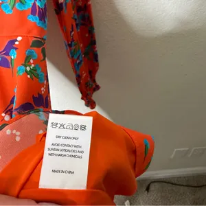 Saloni Eve Mini Dress Tangerine Sweetpeas‎ Chiffon Viscose Smock V Neck Size 0 thumbnail 12