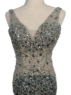 NIGHT STUDIO Couture Nude Illusion Crystal Beaded Gown Formal Evening Dress thumbnail 3
