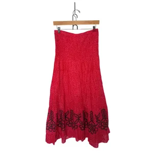Free Planet Free People Women's Medium Red Pink Smocked Waist Tiered Cottagecore Skirt Boho thumbnail 2