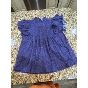 OLIPHANT Tuckernuck Pintuck Ruffle Button Blouse Top Blue‎ Print Size XS thumbnail 4