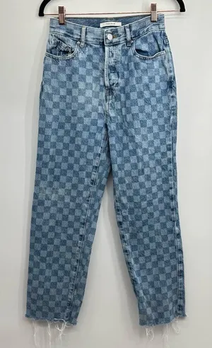 PacSun Checkerboard High-Rise Button Fly Straight Leg Crop Jeans Size 25 thumbnail 1