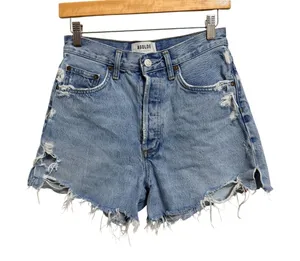 Agolde Dee High Rise Distressed‎ Denim Shorts Light Wash Blue 26 thumbnail 1