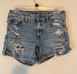 American Eagle Outfitters Light Blue Ripped Jean Shorts thumbnail 1