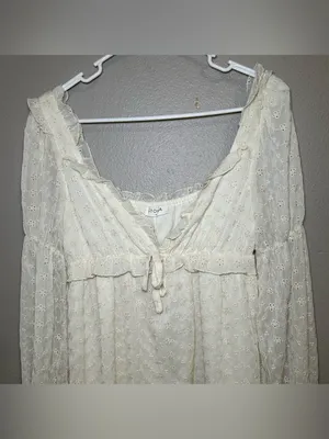 Storia Neutral Sheer V Neck Long Sleeve Cottagecore Mini Dress Women’s Medium thumbnail 2