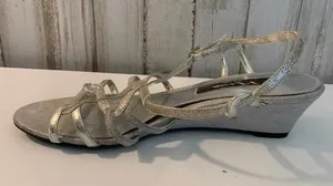 Nina Bibiana Wedge Sandals Womens 7.5 Silver Glitter thumbnail 1