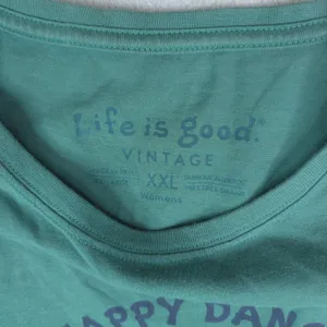 Life is Good Long Sleeve T-Shirt Womens XXL Green Happy Dance Dog Graphic Tee thumbnail 4