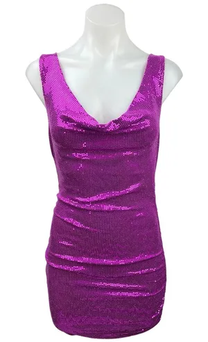 Urban Outfitters Metallic Purple Glitter Cowl Sequin Sleeveless Mini Dress XS thumbnail 1