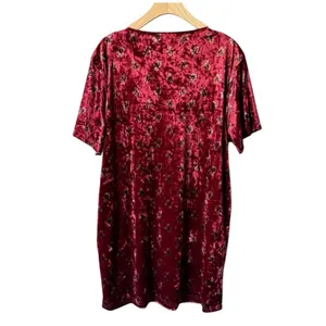 Natural Life Velvet Mini Dress Small Burgundy Floral Oversized Pocket Tunic thumbnail 3