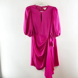 Shoshanna Faux Wrap Puff Sleeve Sash Mini Dress Magenta Pink 10 thumbnail 2