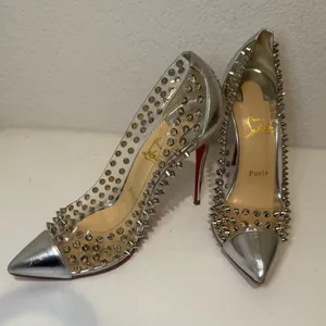 Christian Louboutin Metallic Silver Gloss Clear PVC Spike Me 100 Pumps Size 39 thumbnail 2