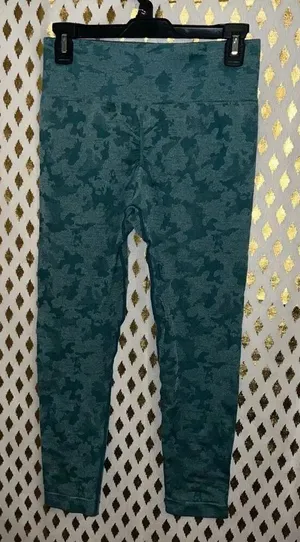 Blue leopard camo leggings booty scrunching seamless size L thumbnail 1