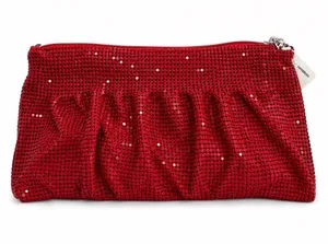 Red Mesh Sequin Ruched Clutch Evening Bag 10x5 NWT thumbnail 1