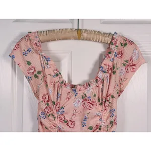 VRG GRL Floral Smocked Ruched Mini Dress Size Small Pink Dainty Coquette thumbnail 5