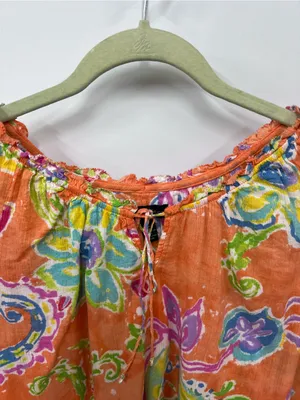 Lauren Ralph Lauren Orange Floral Paisley Peasant Blouse L 100%cotton thumbnail 6