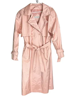 Vtg Saxton Hall Blush Pink Shimmer Trench Coat Jacket Sz 10 Belted Waist thumbnail 1