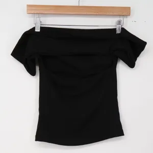 Denimo Top Womens S Off-the-shoulder Black Short Sleeve Stretch Knit Excellent thumbnail 5