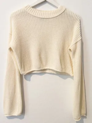 Wild Fable Sweater‎ Size XS Cream Knit Flare Sleeve Rolled Hem Crop Garden Party thumbnail 1