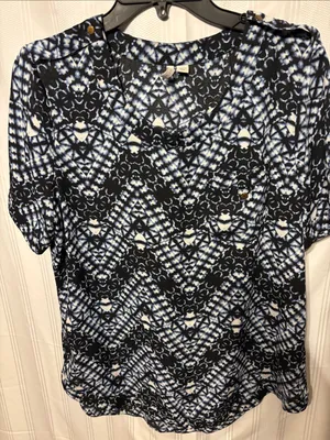 Cato Black and White Geometric Short Sleeve Top thumbnail 2