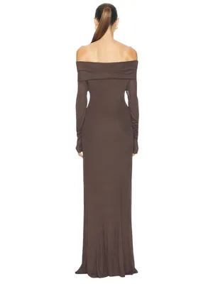 By Malene Birger Jytte Off The Shoulder Dress in Brown XSmall Womens Maxi Gown M thumbnail 2