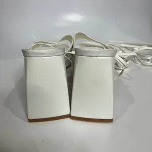Lulus‎ fiyaa white lace up chunky heels women's size 11 dressy wedding black tie thumbnail 5