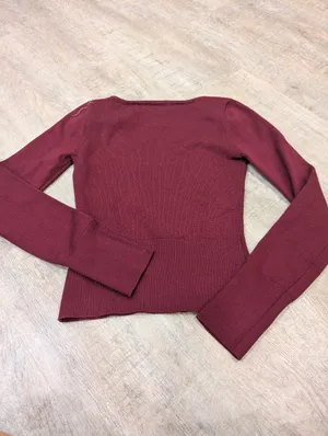 NEW! Edikted Cecile Layered Long Sleeve Top Maroon Size Medium thumbnail 4