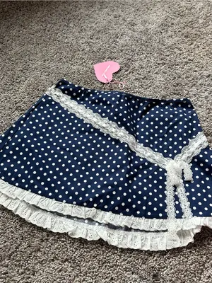 Sugar Thrillz Navy and White Polka Dot Lace-Trim Mini Skirt thumbnail 2