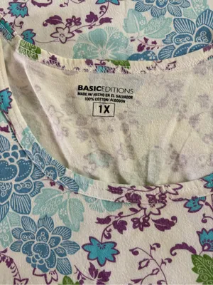 Basic Editions White Tank with Blue, Purple & Green Floral Print thumbnail 3