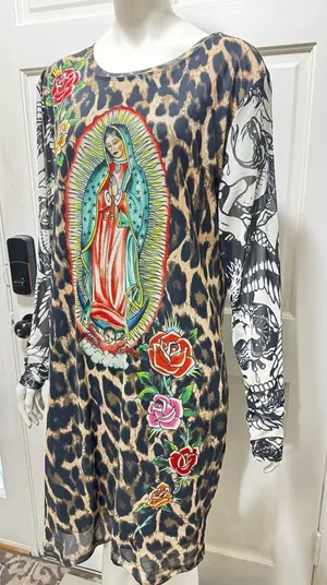 Ed Hardy Cheetah Print Mesh Bodycon Womens 2X Tattoo Logo Y2K 90s Sheer Dress thumbnail 1