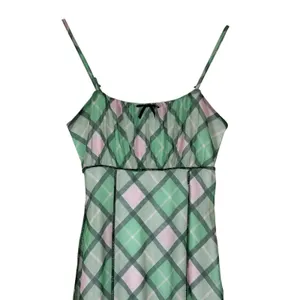Rue21 Mini Dress Womens M Green Pink Plaid Mesh Bow Sheer Lined Coquette Y2K thumbnail 3