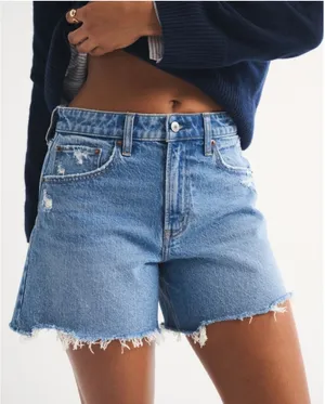 Abercrombie Curve love high rise dad denim shorts thumbnail 1