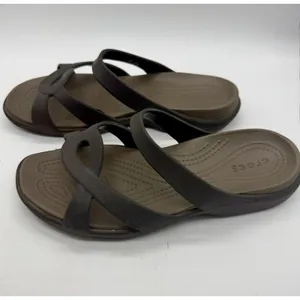 Women's 8 M Crocs Meleen Twist Brown Sandals 202497 Slip-On Flat Open Toe Slides thumbnail 4