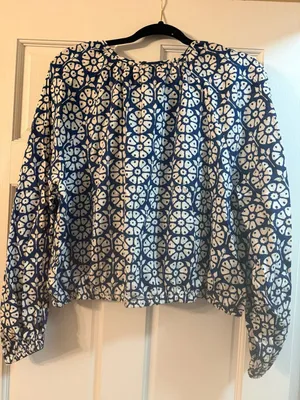 Roller Rabbit target collab Daisy Floral Tie-Neck Boho Top Blue small thumbnail 3