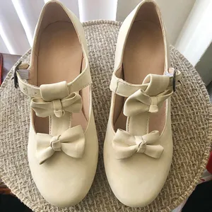 Cream and white Mary Jane 2” heels pumps ballet flats with bows (Size EUR 38) thumbnail 1