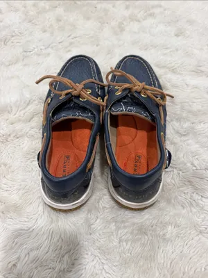 Sperry Navy Leather Boat Shoes loaders with Brown Laces Woman’s Size 6 thumbnail 4