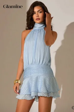 SheIn Light blue halter dress thumbnail 1