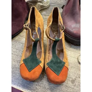 Jeffrey Campbell colorblock suede T-strap wedge shoes Retro Size 6 thumbnail 2