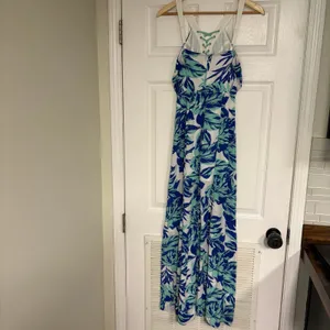 Jealous Tomato Blue And White Lace‎ Up Maxi Dress Size Small thumbnail 3