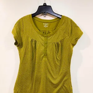 Y2K Green Brown polka dot button baby doll top Large romantic Henley Gilmore thumbnail 2