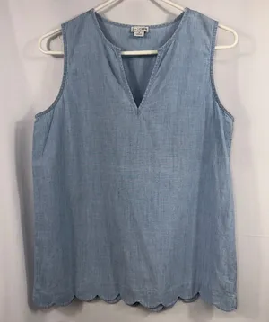 J. by J.Crew Women’s Small Chambray Blue Sleeveless Scallop Hem Top thumbnail 1