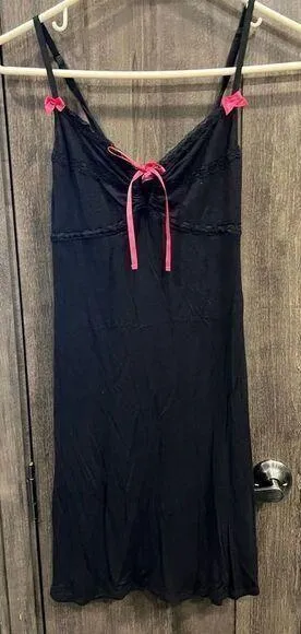 Betsey Johnson Intimates Black Lace‎ Pink Detail Babydoll Negligee Teddy Small thumbnail 1