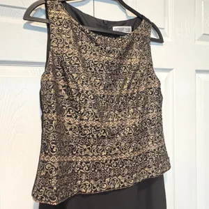 Vintage Jessica Howard Mock 2 Piece Maxi Dress‎ Metallic Brocade Black Gold 10 thumbnail 5