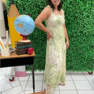 Line + Dot Green Tropical Maxi Dress SMALL Tiered Ruffle Cottage Vacation $115 thumbnail 8