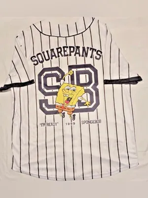 SpongeBob Mens Baseball Shirt Button Up Short Sleeve Graphic Tee Retro Size M thumbnail 3