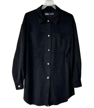ZARA M Faux Suede black snap button shirt jacket size M thumbnail 1