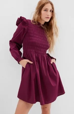 NEW GAP Smocked Ruffle Sleeve Mini Dress in Huckleberry - Size XL thumbnail 1