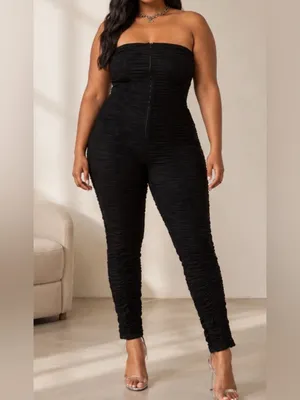 I.AM.GIA Ophelia Black Ruched Mesh Stretch Slim Glam Clubwear Strapless Jumpsuit thumbnail 11
