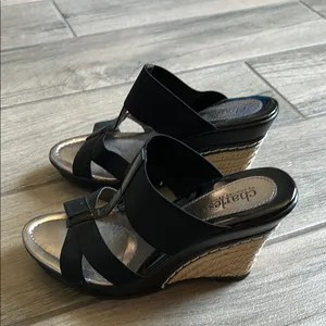 Charles David Black Platform Shoes with Modern Straps thumbnail 4
